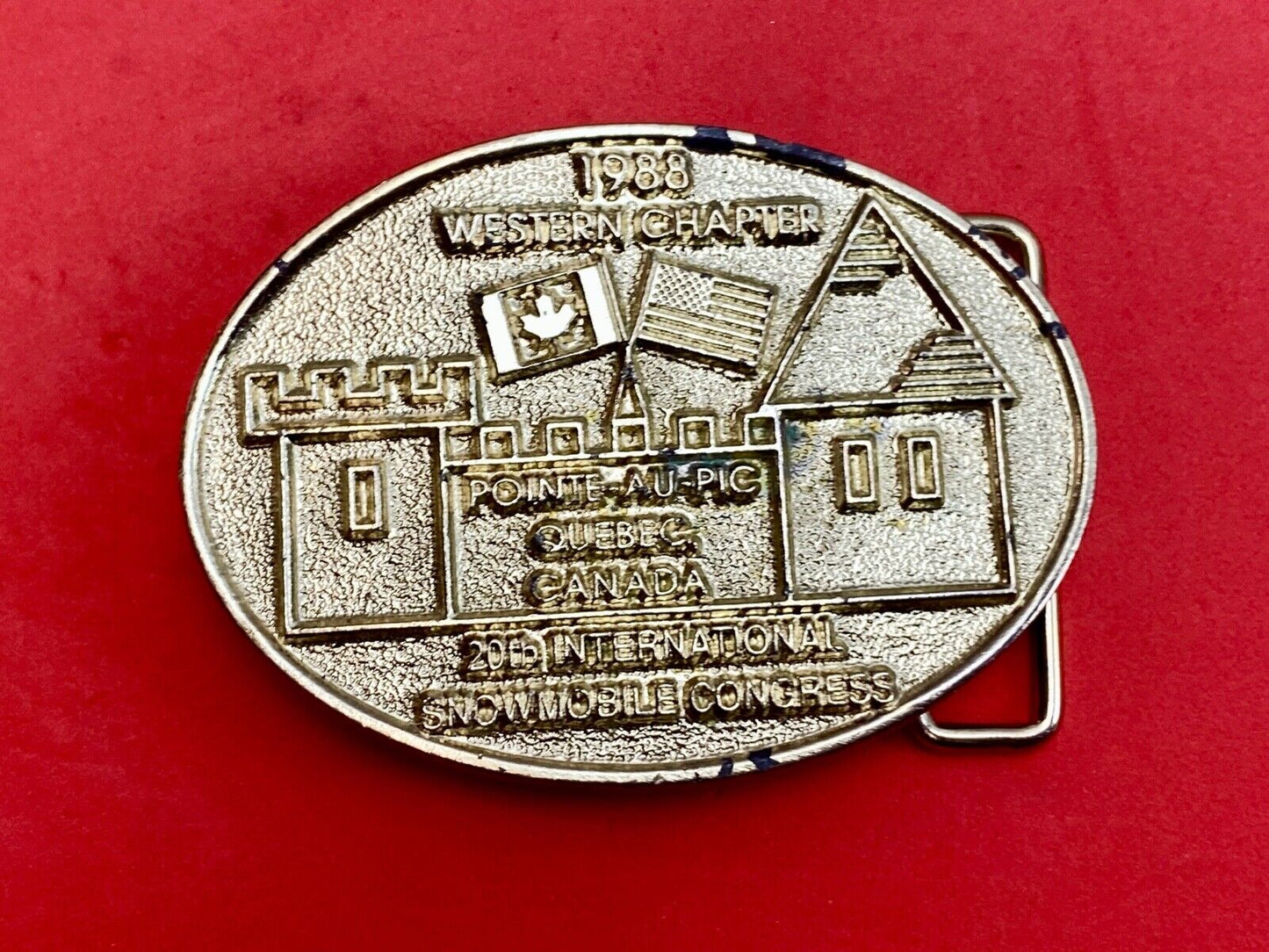 Vintage 1988 Western Chapter Pointe-au-Pic Quebec Canada belt buckle RARE! #61