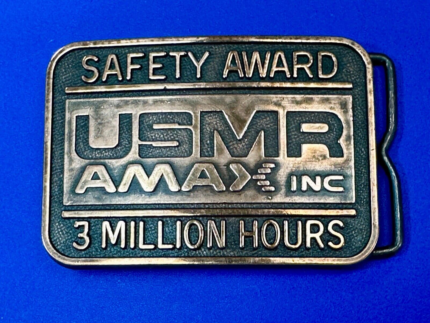 USMR AMAX inc 3 million safety award vintage belt buckle by RJ