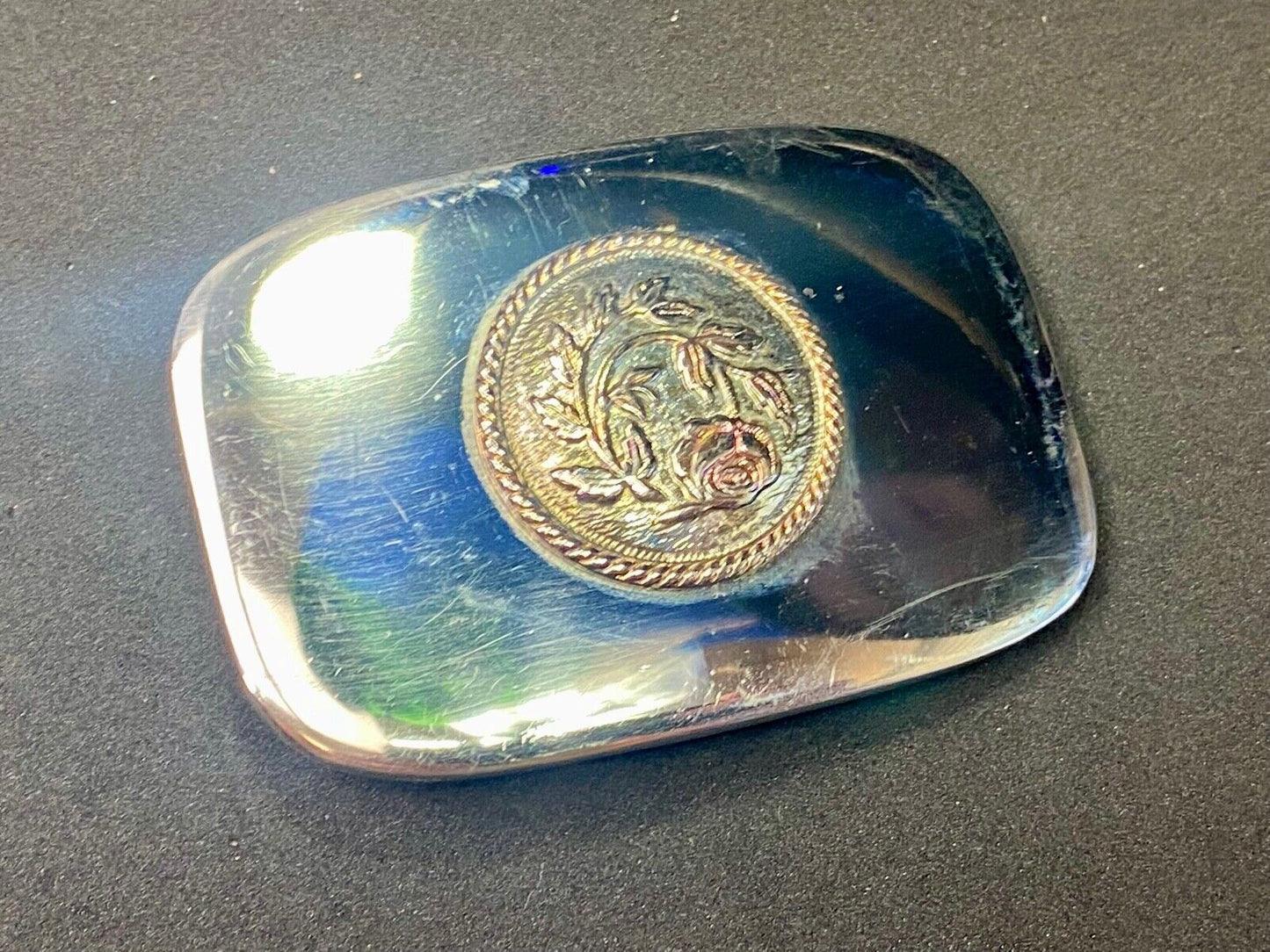 Beautiful Curved Rose On Artisan? Silver? Tone Belt Buckle