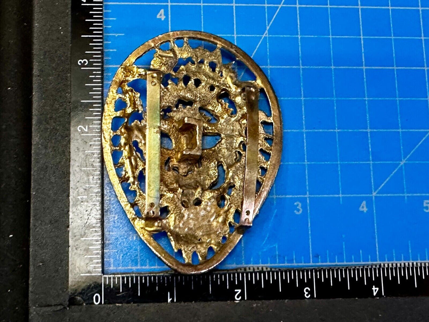 Beautiful Lion Tiger Head Vtg. Figural Cutout See Through Gold Tone Belt Buckle