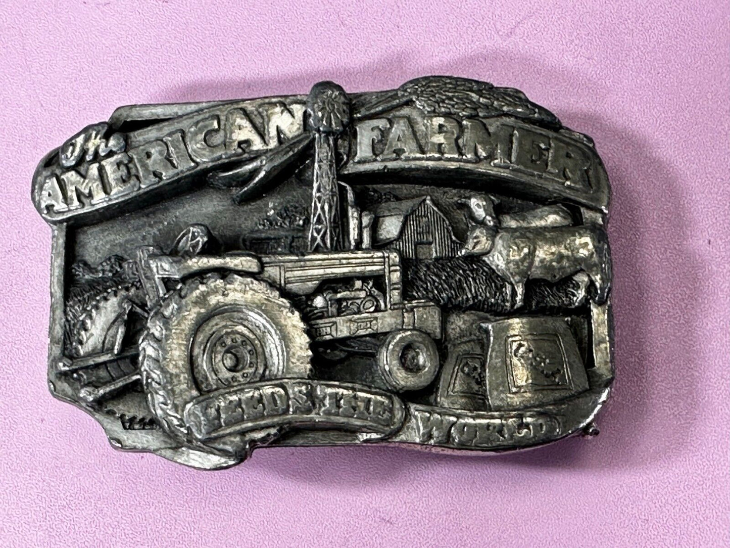 The American Farmer Feeds The World Tractor Farming Commemorative Belt Buckle
