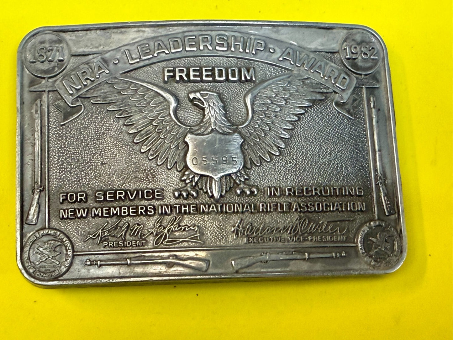 Vintage 1982 NRA National Rifle Association Leadership Award Belt Buckle
