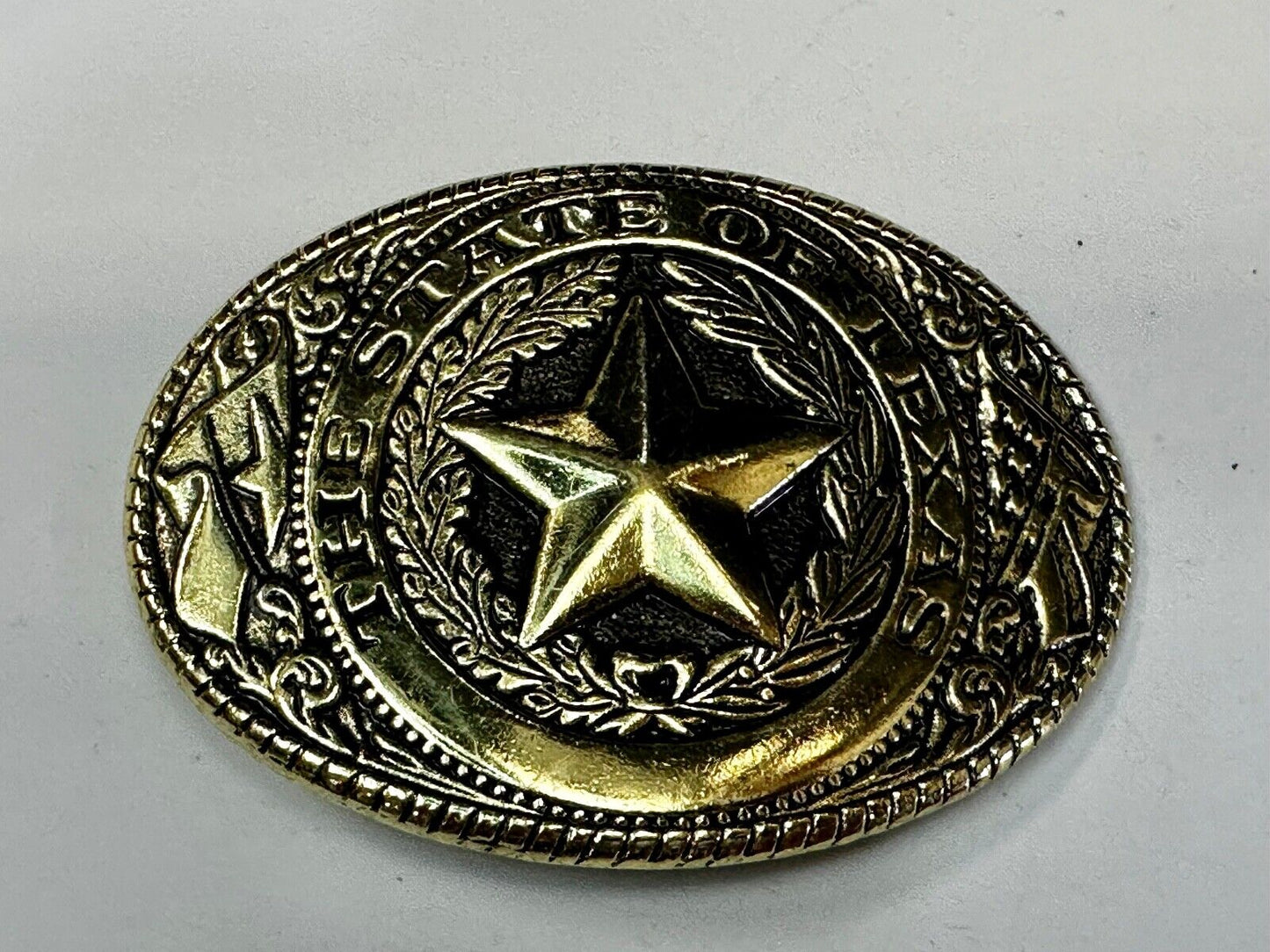 The Great State of Texas Star & Flag western USA made Gold & Black Belt Buckle