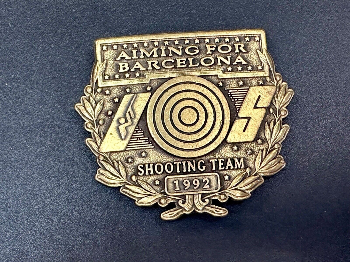 1992 Aiming for Barcelona Olympics US shooting Team belt buckle