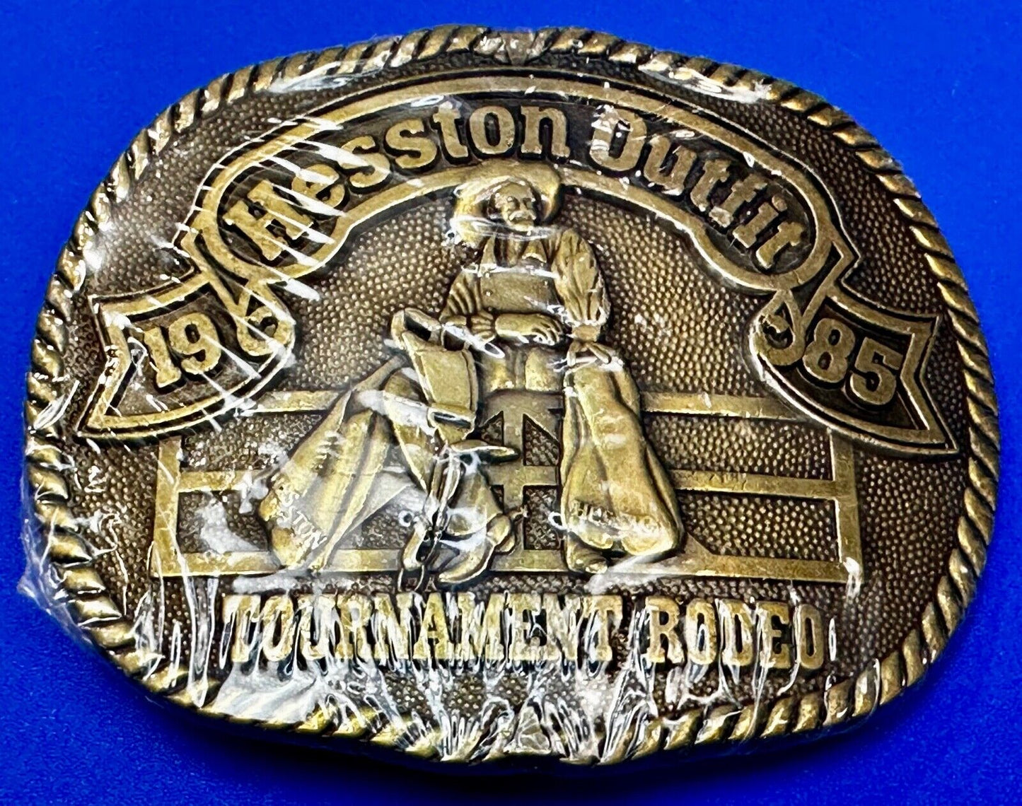 1985 Hesston Outlet Tournament RODEO NFR Vintage Commemorative NOS Belt Buckle