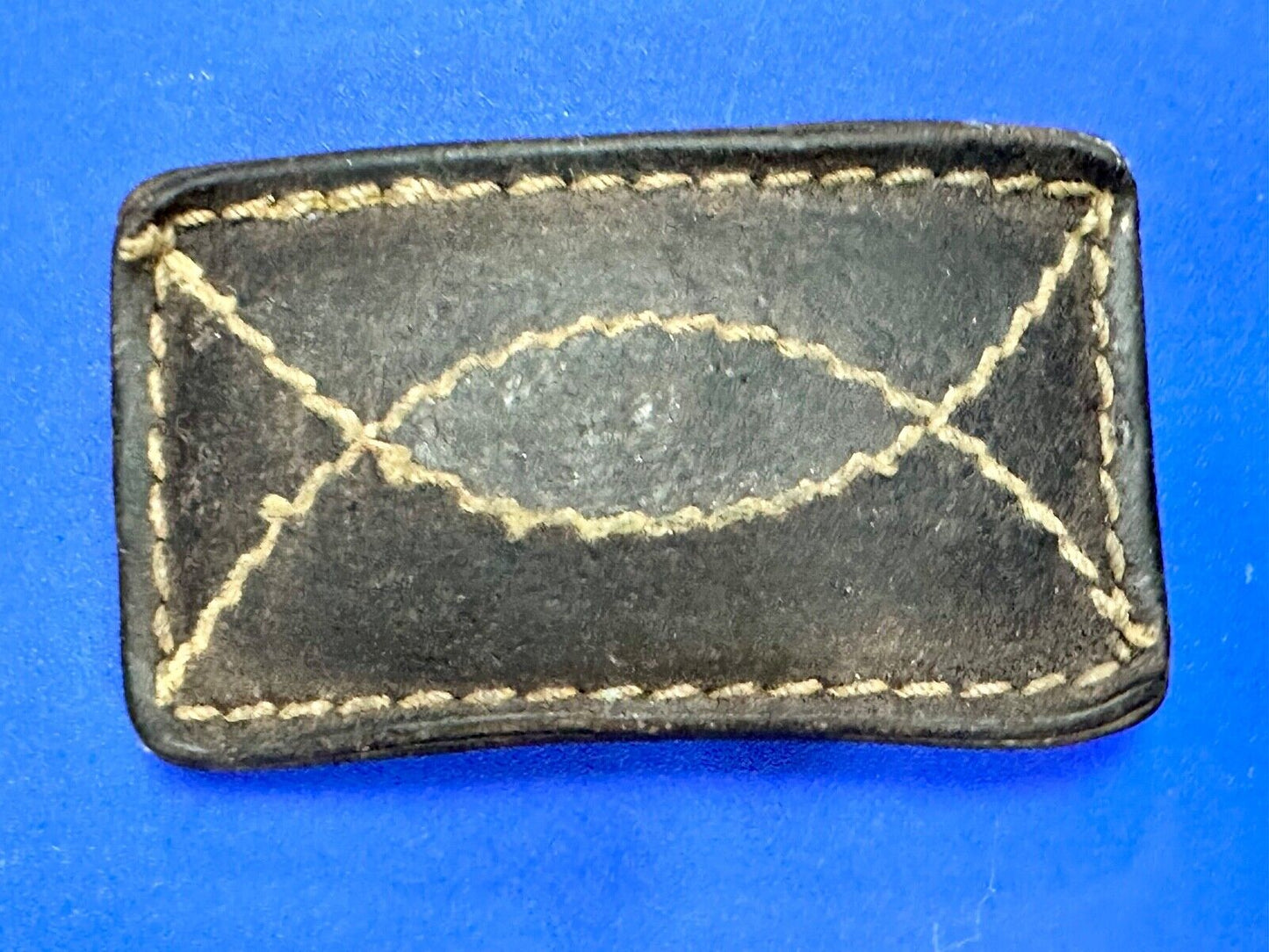 Vintage brown leather stitched Belt Buckle - to wear or restore