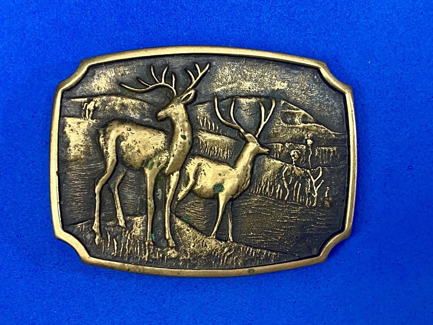 Vintage 1978 Deer in nature BTS solid Brass belt buckle