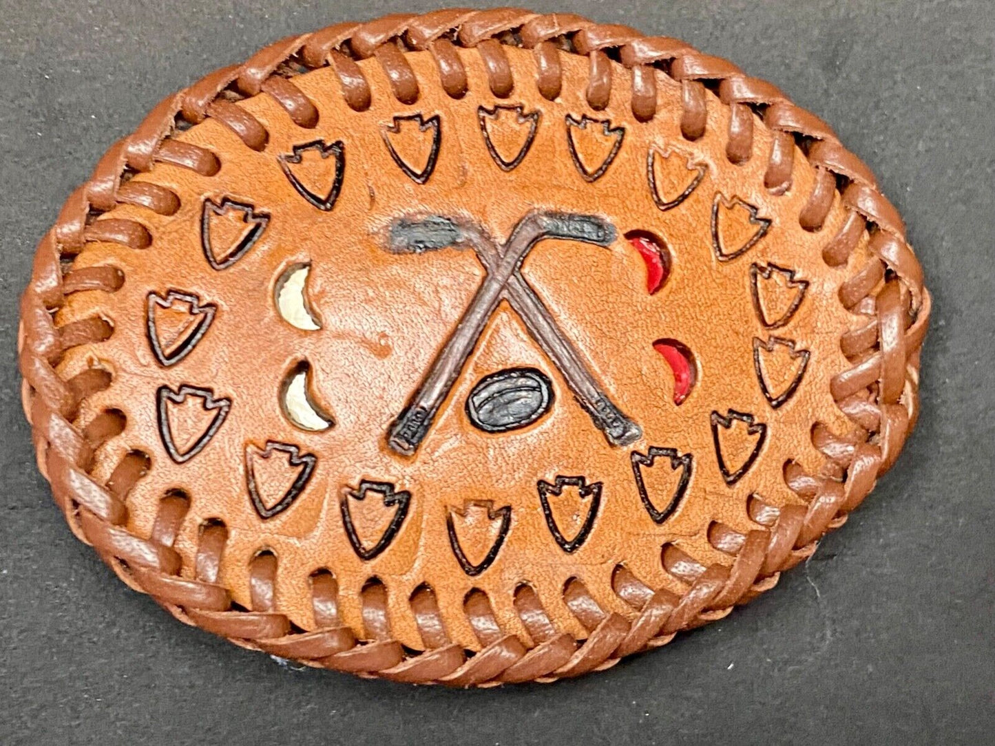 Ultimate Hockey Fan - Hand Stitched Leather Western Oval Belt Buckle