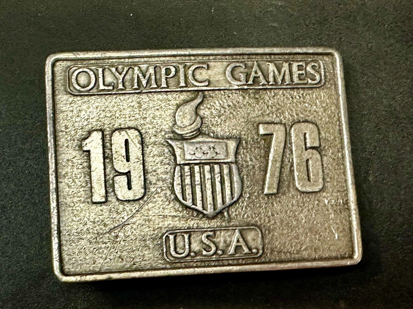 Bergamot Brass Works 1976 Olympic Games Belt Buckle USA Vintage Rectangle Solid