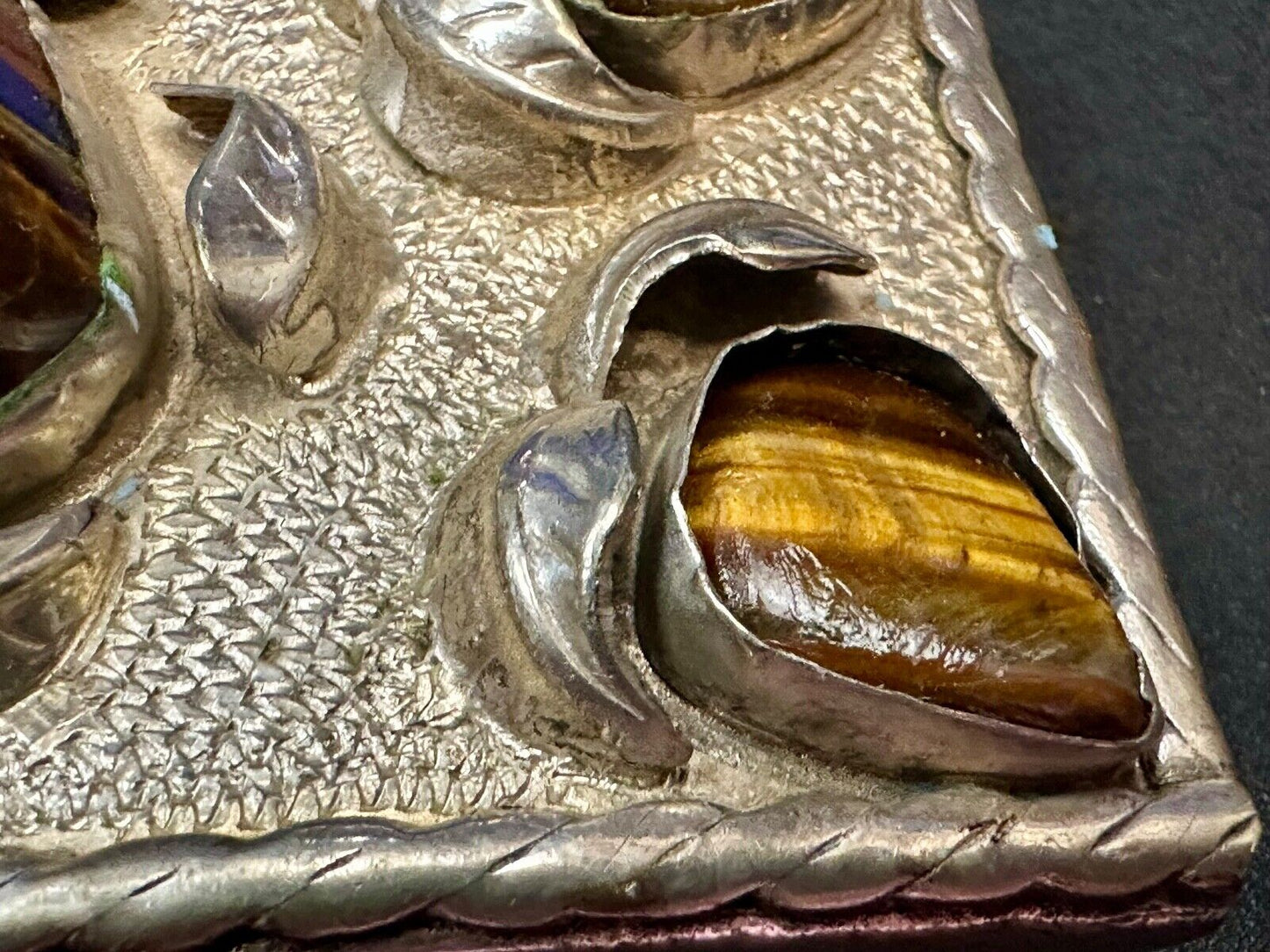 Tigerseye Gemstone Handmade Southwest Southwestern Vintage Alpaca Belt Buckle