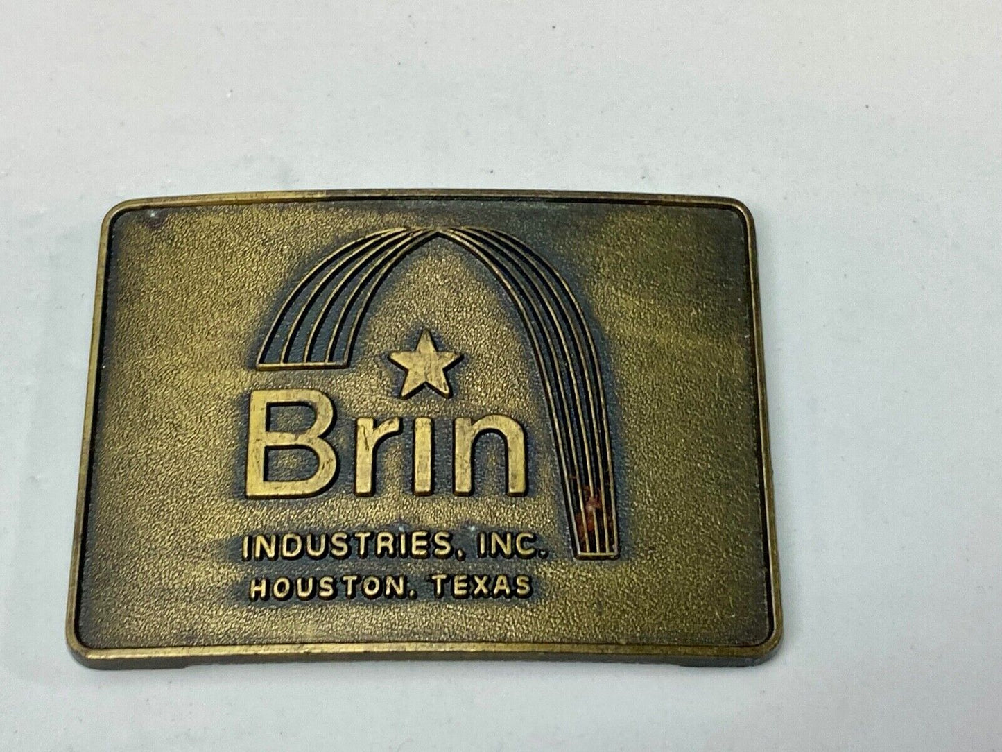 Vintage Brass tone BRIN Industries Glass Company? belt buckle by RJ