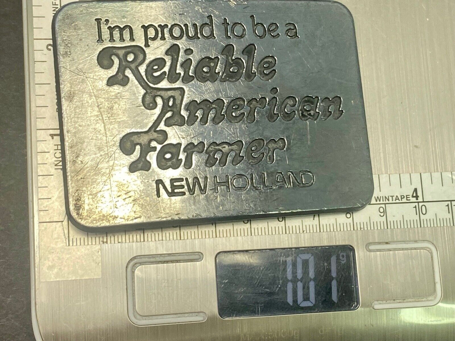 1982 New Holland I'm Proud To Be A Reliable American Farmer Belt Buckle
