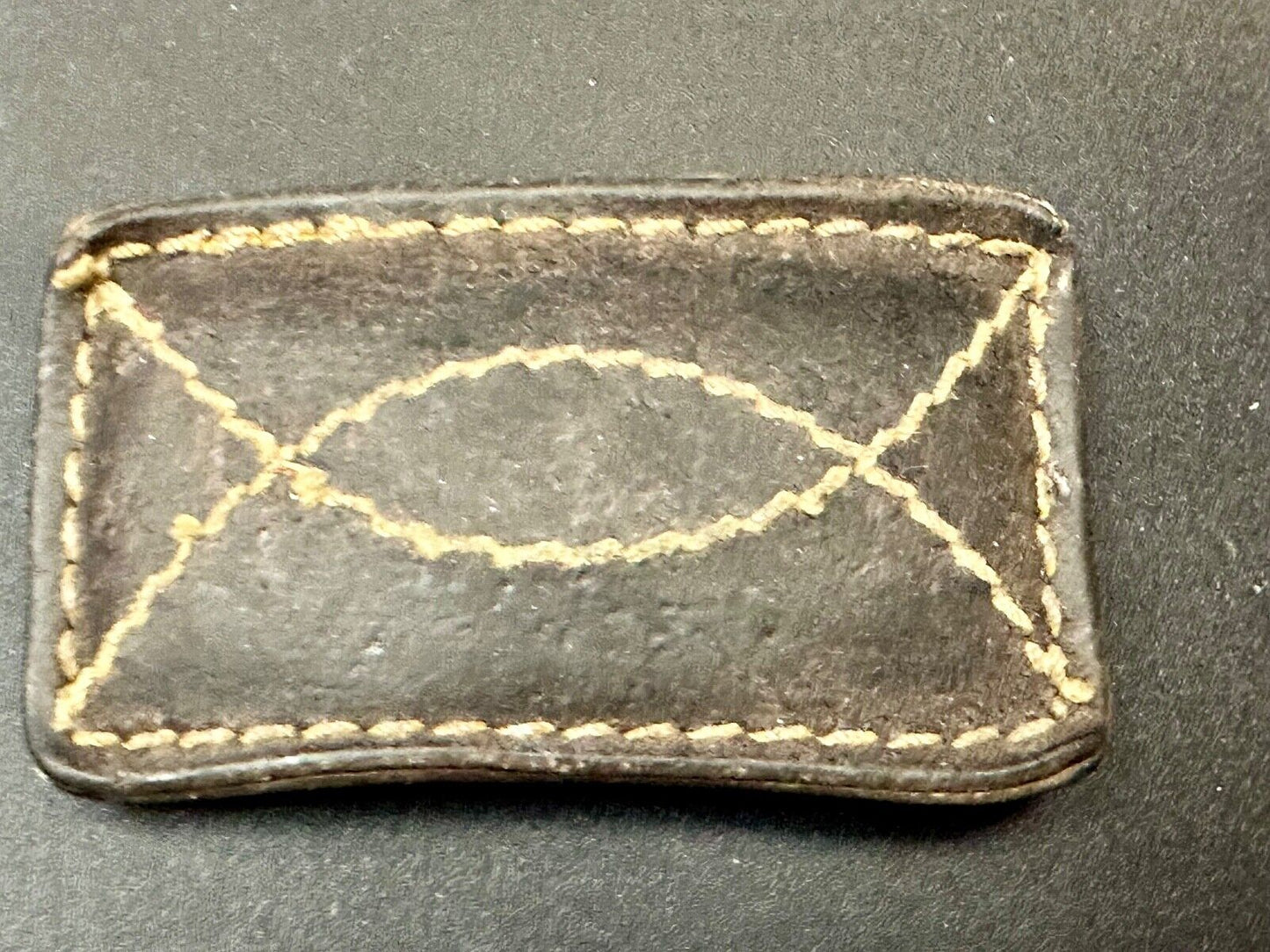 Vintage brown leather stitched Belt Buckle - to wear or restore