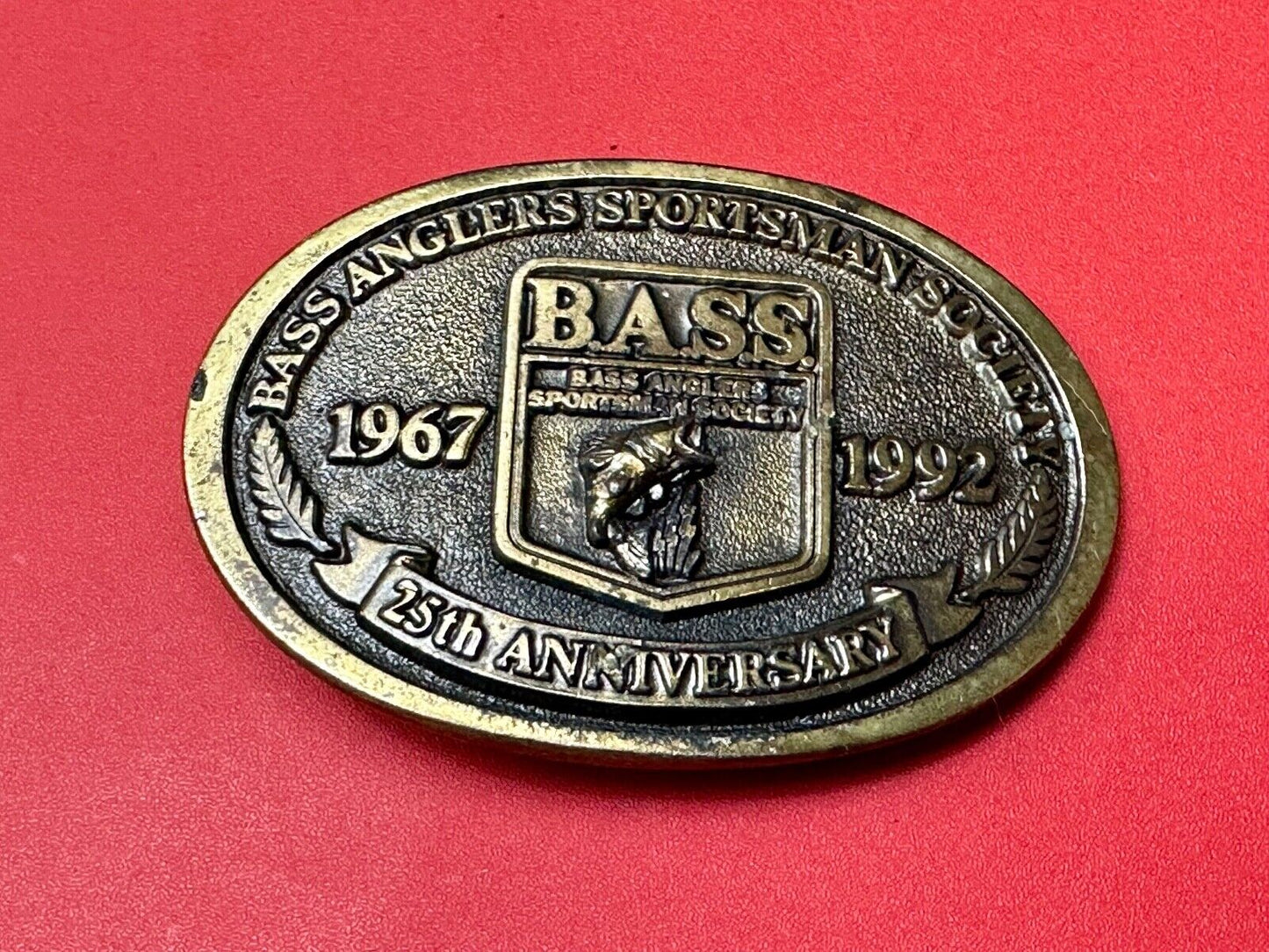 BASS 1992 25 years Bass Anglers Fishing Society commemorative belt buckle