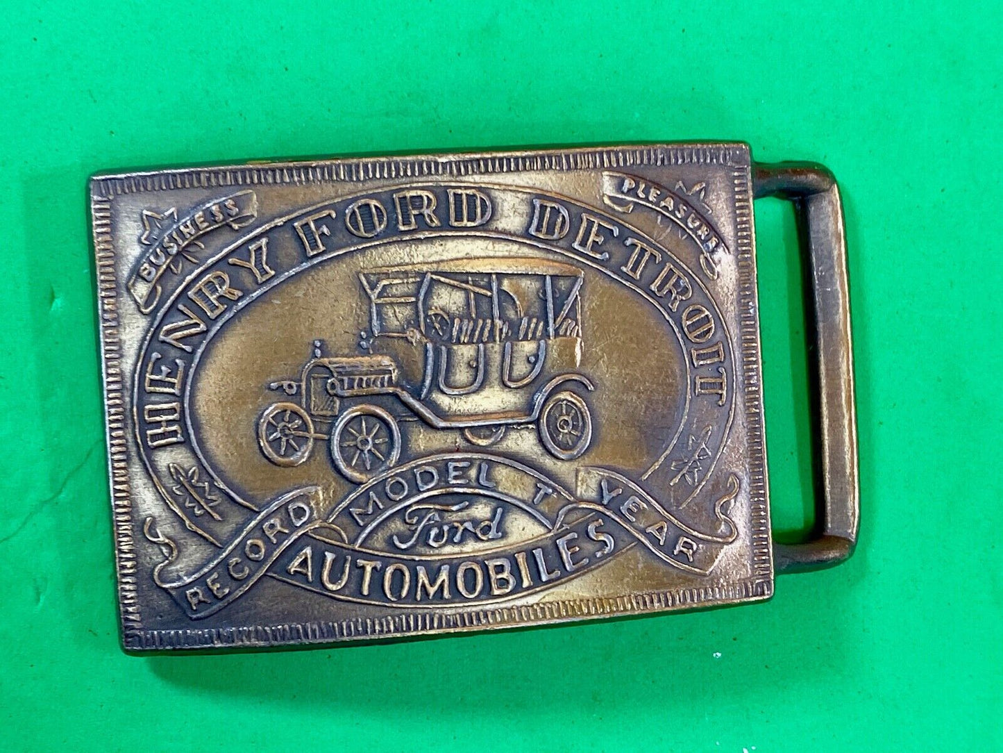 Vintage Henry Ford Detroit Automobiles Metal Belt Buckle Model T Antique