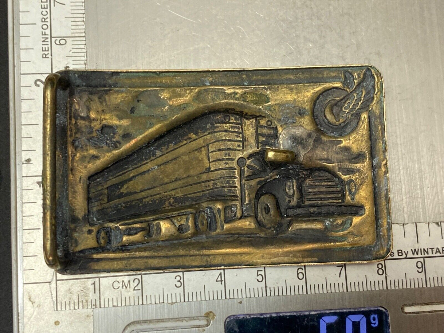 Tire Wing Semi Retro Tanker Transport Trailer big rig driver stamped belt buckle