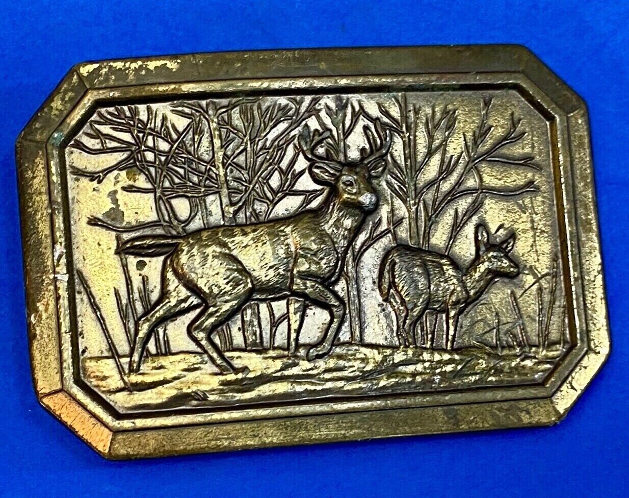 Vintage 1976 Deer And Doe In Nature Western Framed Great American Belt Buckle