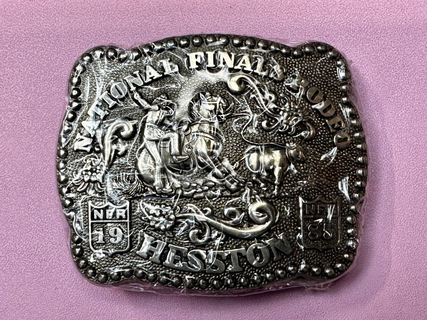 1985 NFR National Finals Rodeo NOS Youth Size Hesston Belt Buckle