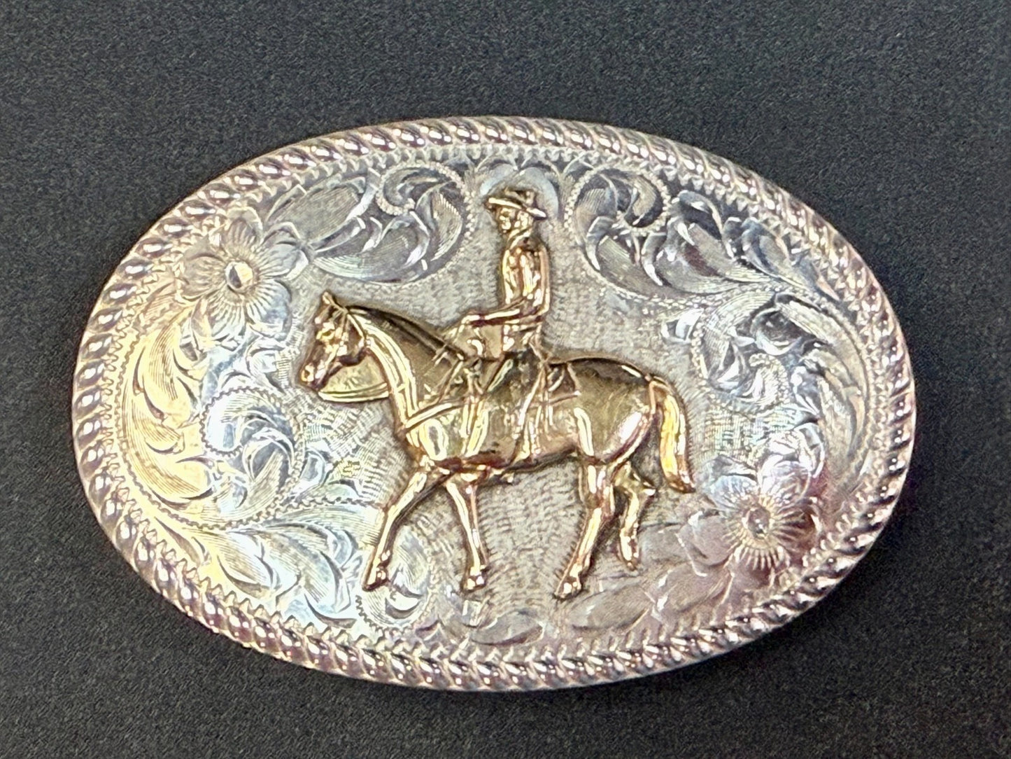 Vintage Diablo Sterling 8 Belt Buckle - Horseback cowboy BEAUTIFUL