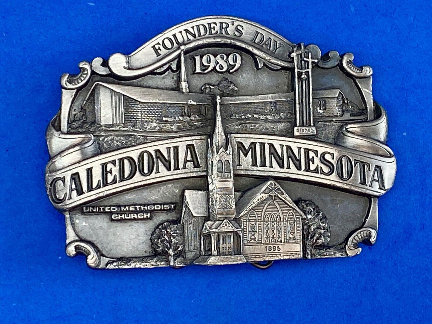 Vintage 1989 - Founder’s Days Caledonia MN belt buckle United Methodist Church