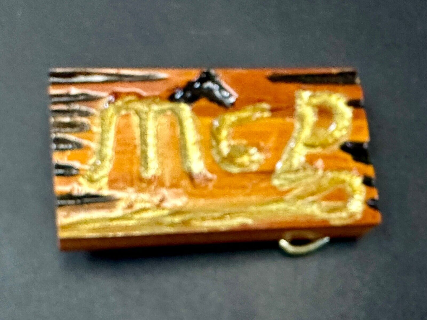 Artisan wood belt buckle with M & P engraved Initials