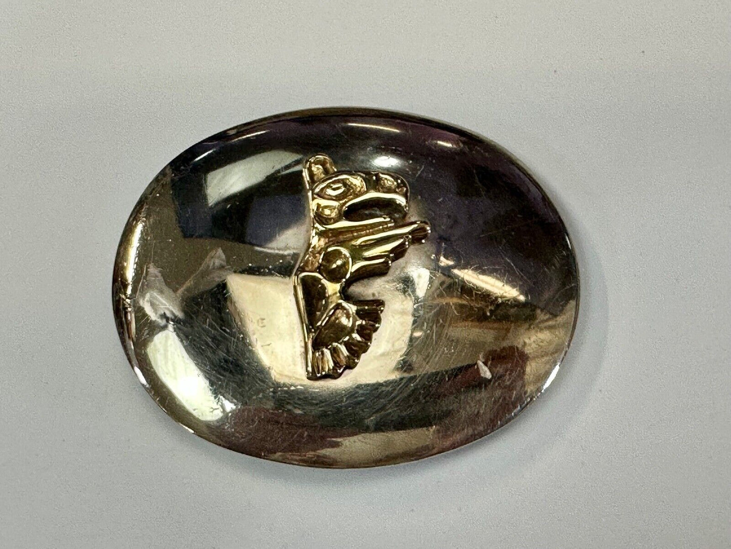 Tlingit Eagle One of a Kind German Silver & Nuragold 10K Gold Navajo belt buckle