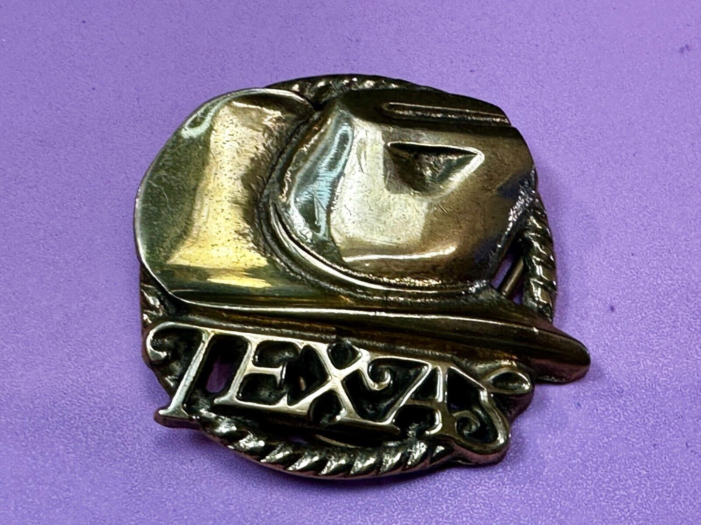 Texas State Cowboy Hat w/ Rodeo Cowboy Rope Vintage Western Cutout Belt Buckle