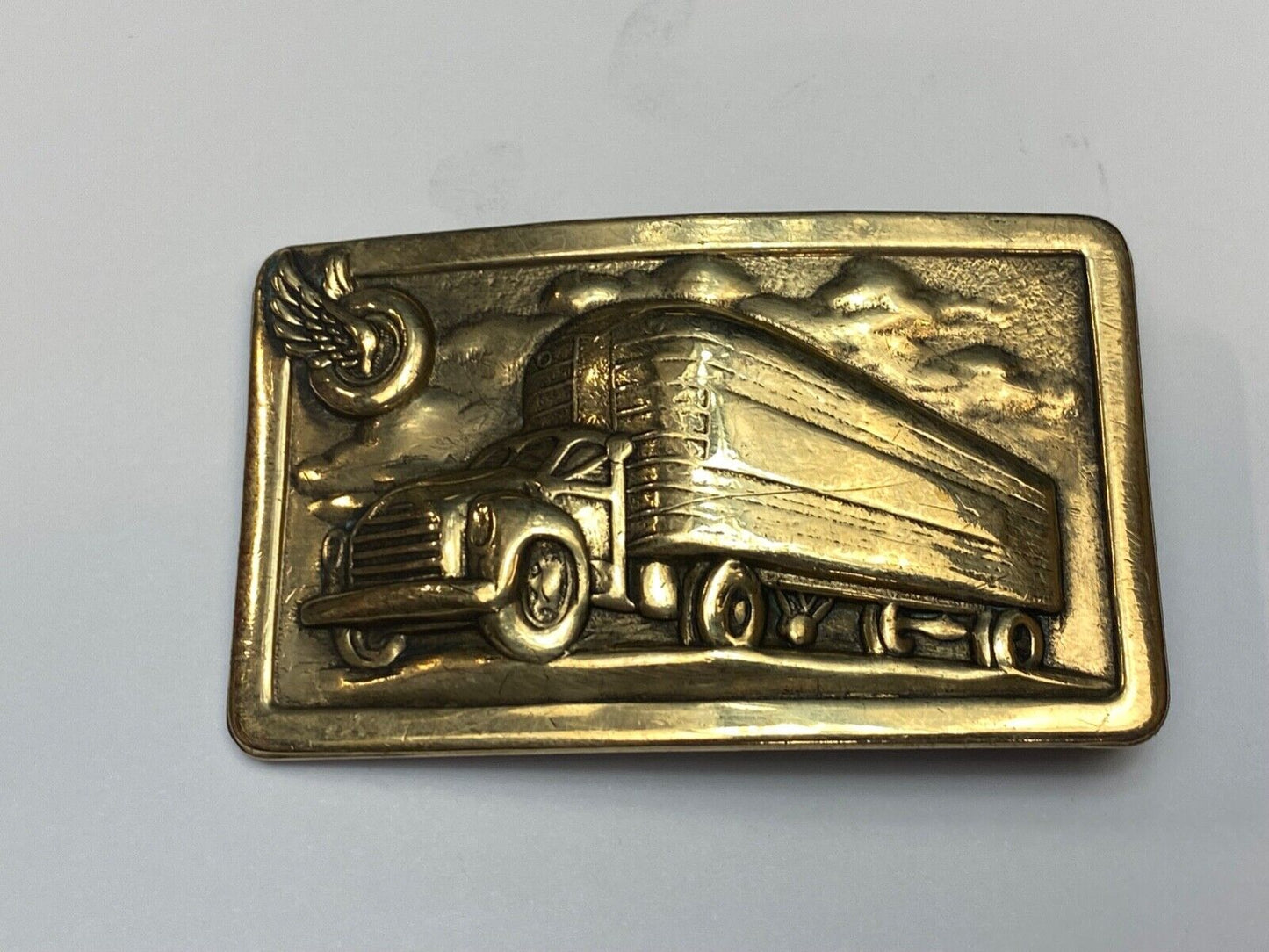 Tire Wing Semi Retro Tanker Transport Trailer big rig driver stamped belt buckle