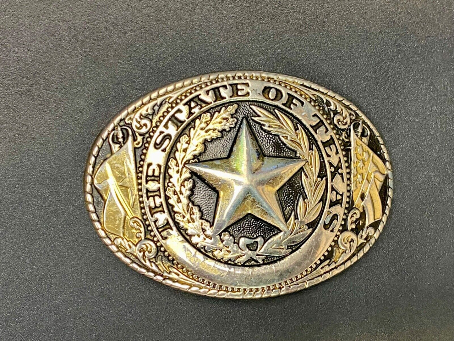 The Great State Of Texas Star & Olive Branch Western Oval Belt Buckle Stamped W