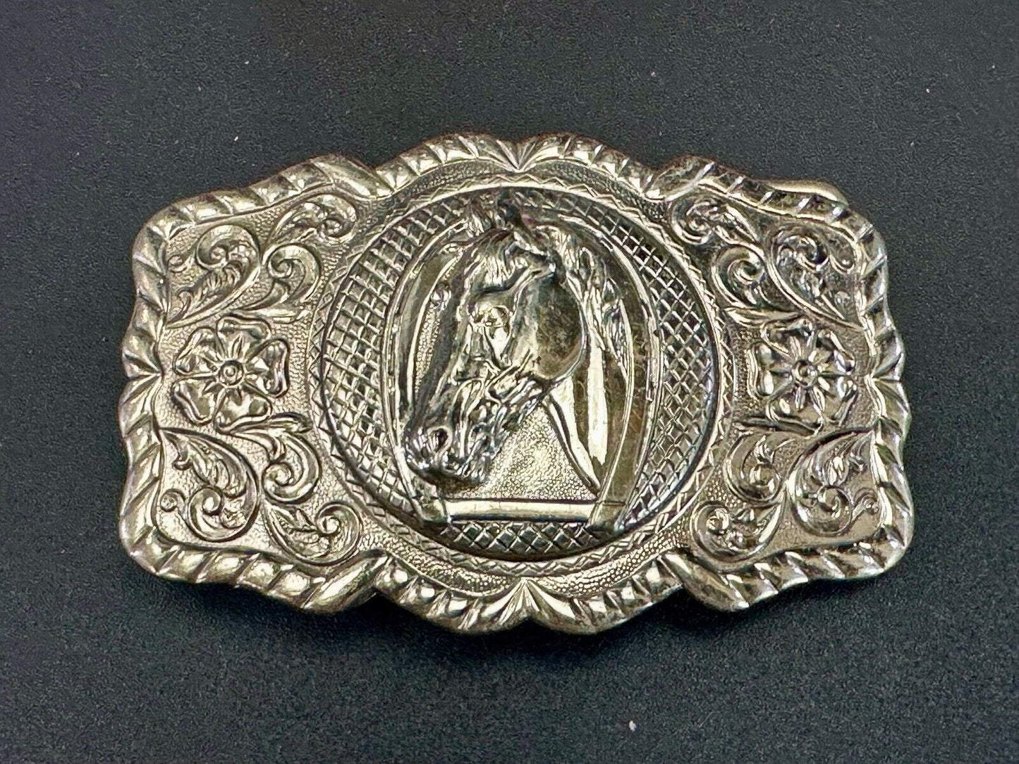 BELL Trading Post NICKEL SILVER Horse head bust profile belt buckle