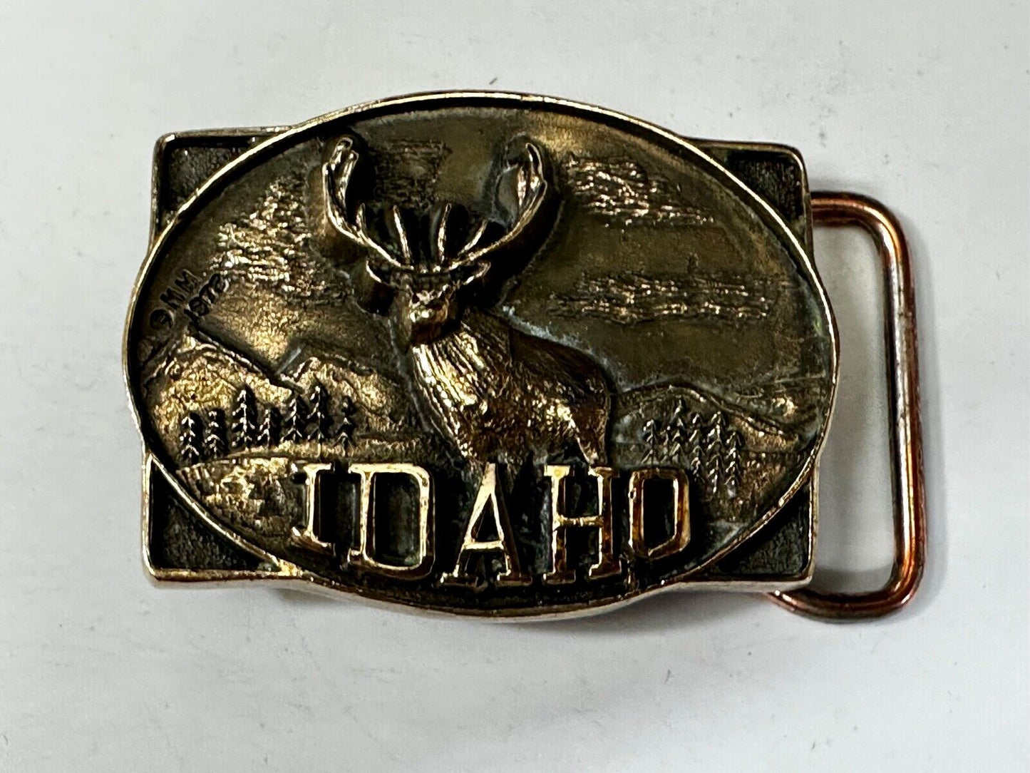 The State of Idaho Deer Buck Hunting Vtg. 1978 Small First Security Belt Buckle
