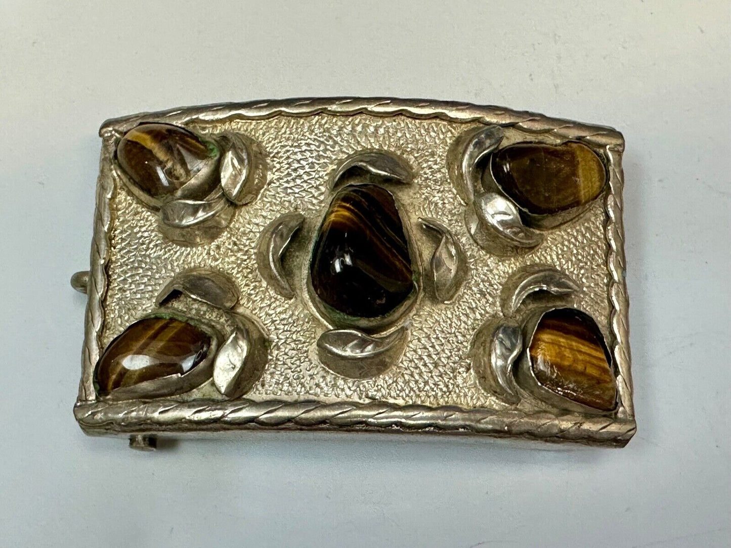 Tigerseye Gemstone Handmade Southwest Southwestern Vintage Alpaca Belt Buckle