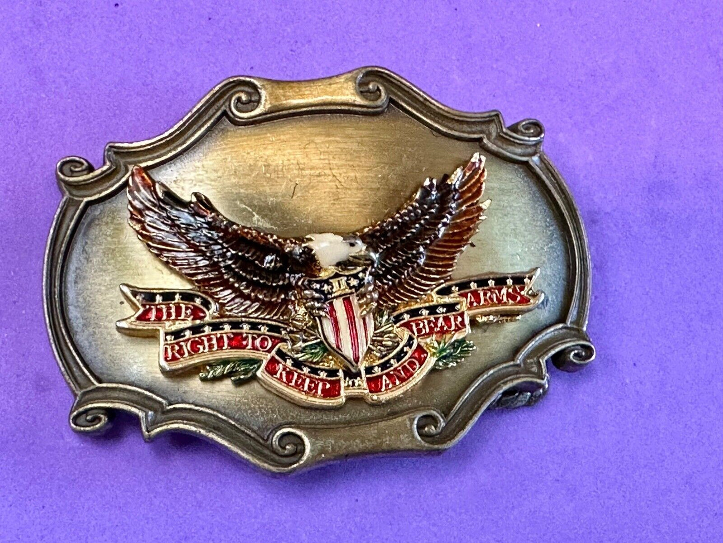 The Right to keep and bear arms USA Eagle Vintage 1978 Raintree belt buckle