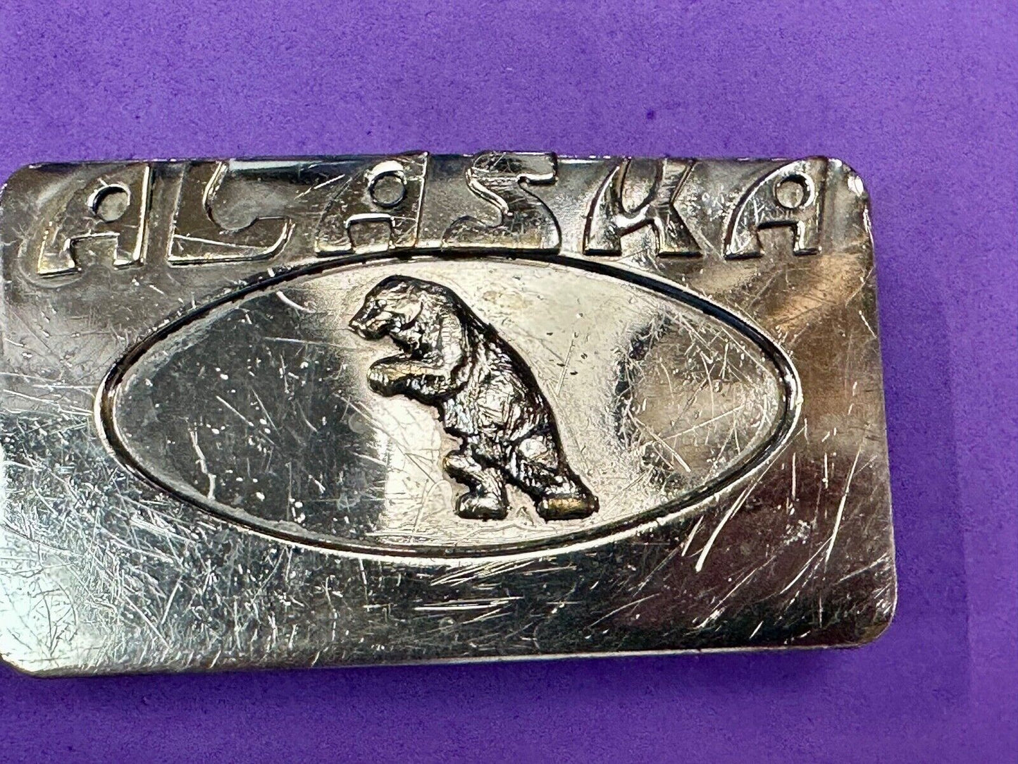 vintage Alaska BEAR State Commemorative solid brass belt buckle