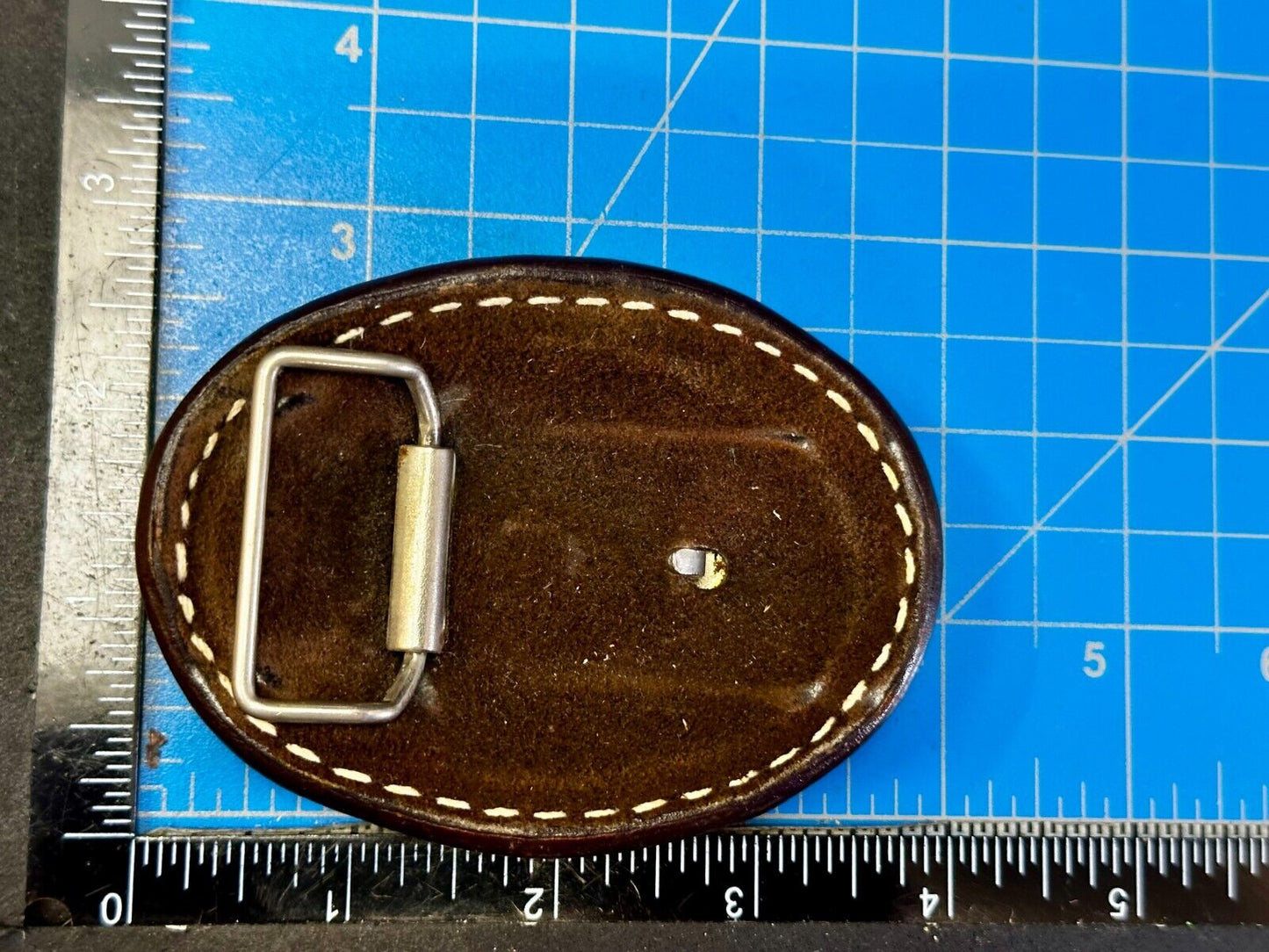 Artisan Hand-Stitched Acorn Leaf Brown Leather 4" Large Unique Belt Buckle