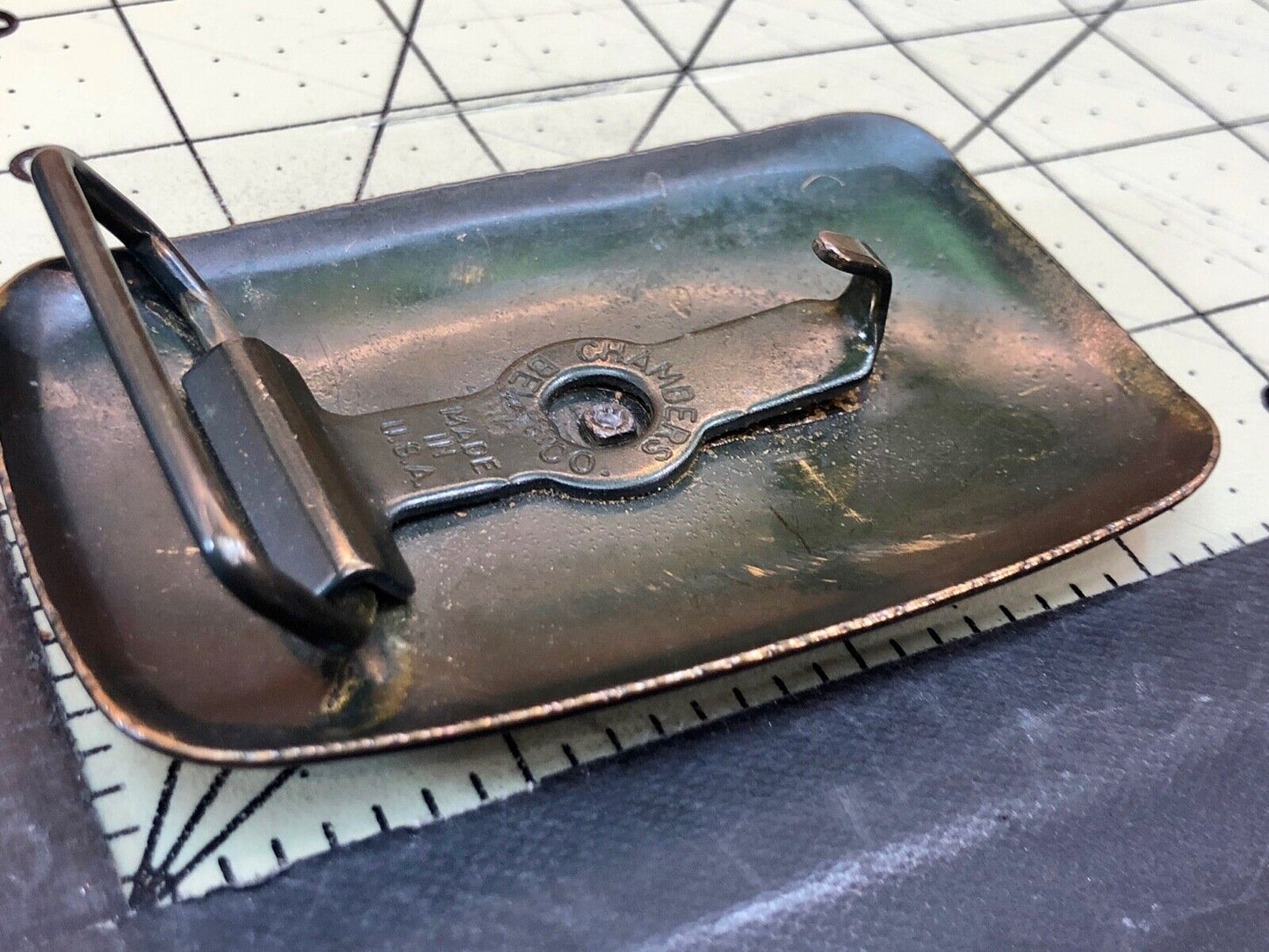 Vintage Chambers Belt Buckle Featuring Raised Horse Saddle