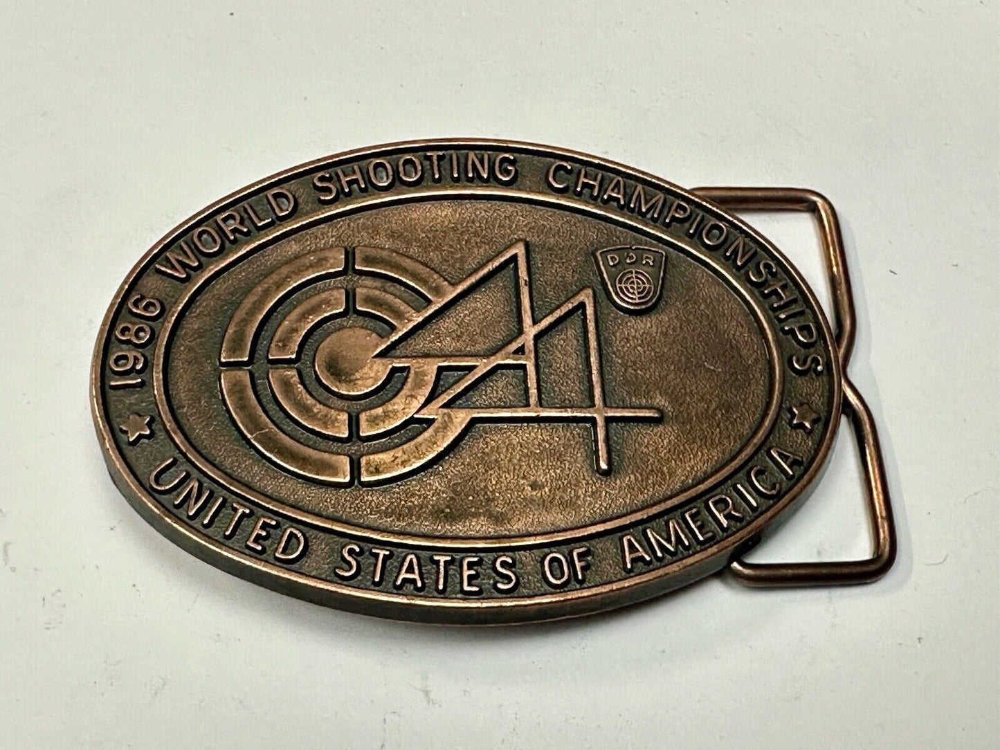 1986 Wold Shooting Championships USA belt buckle see back! Suhl East Germany