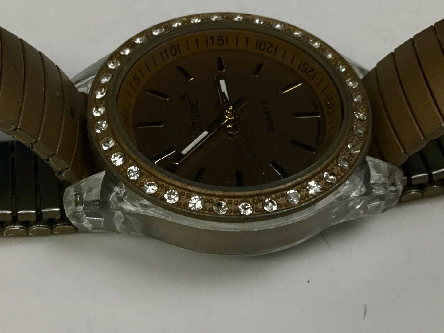 Bay Studio Ladies Silver Clear Acrylic Brown Bronze Rhinestone watch