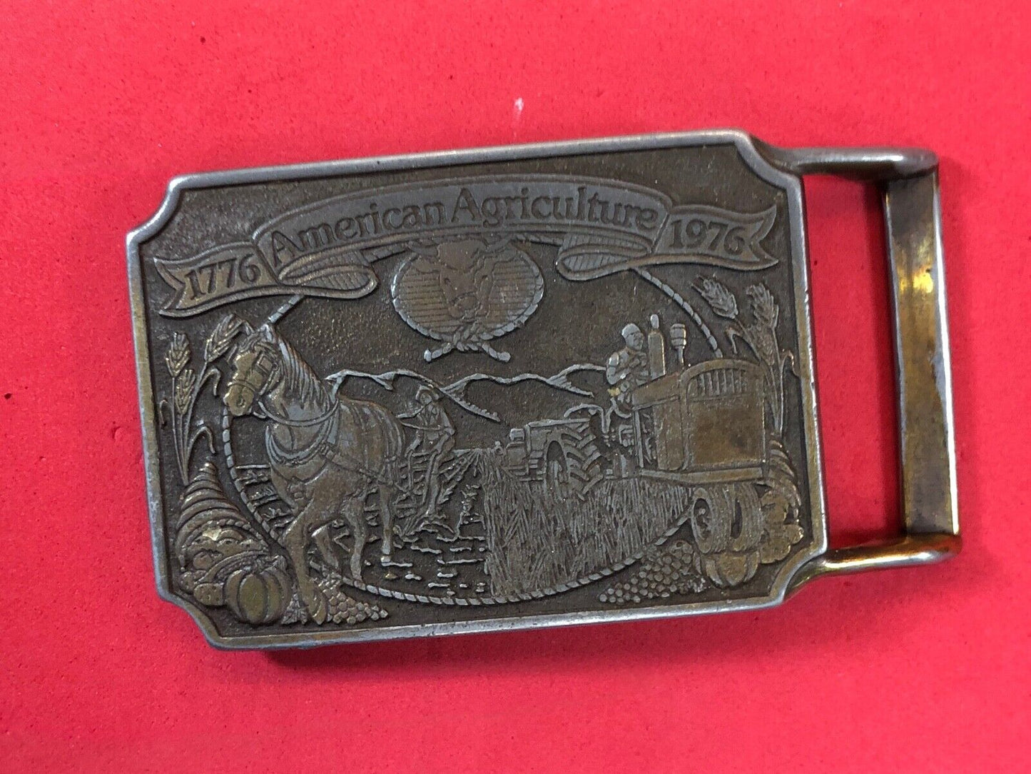 200 year celebration of American farming agriculture belt buckle gift from ORTHO