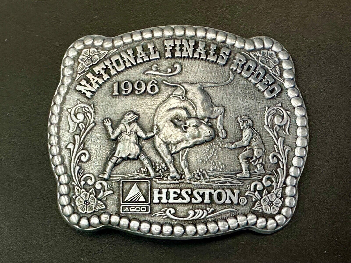 1996 NFR Rodeo Finals Steer Wrestling Cowboy Adult size belt buckle