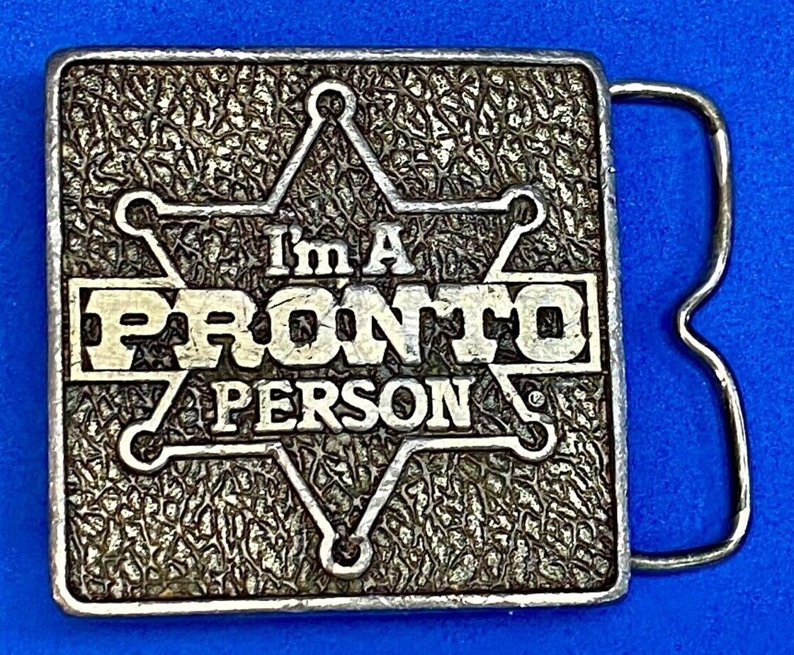 Vintage 1981 I'm A Pronto Person Itt Phillips Drill Tool Equipment Belt Buckle