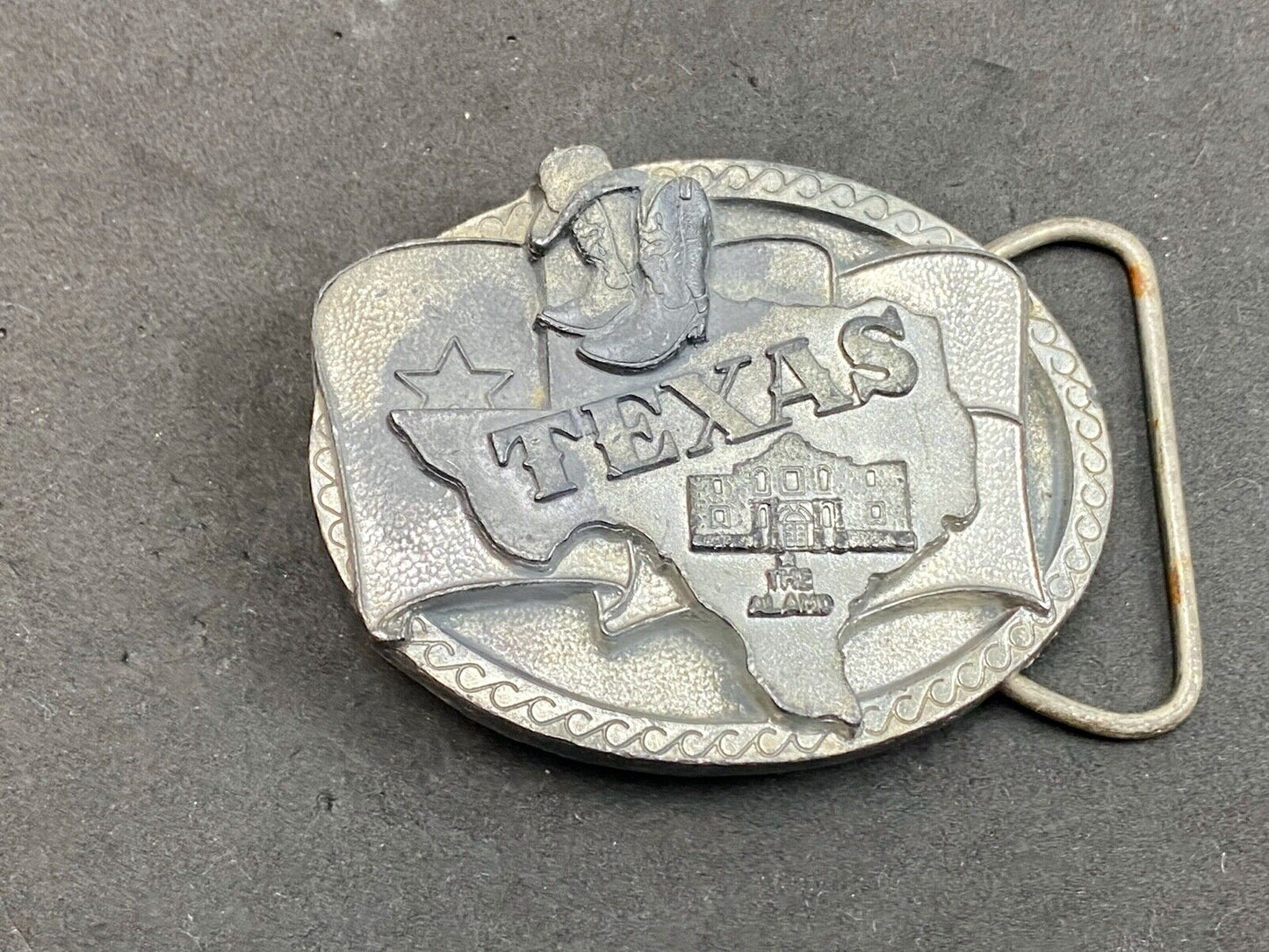 Vintage 1991 C&J Inc TEXAS state boots and hat belt buckle