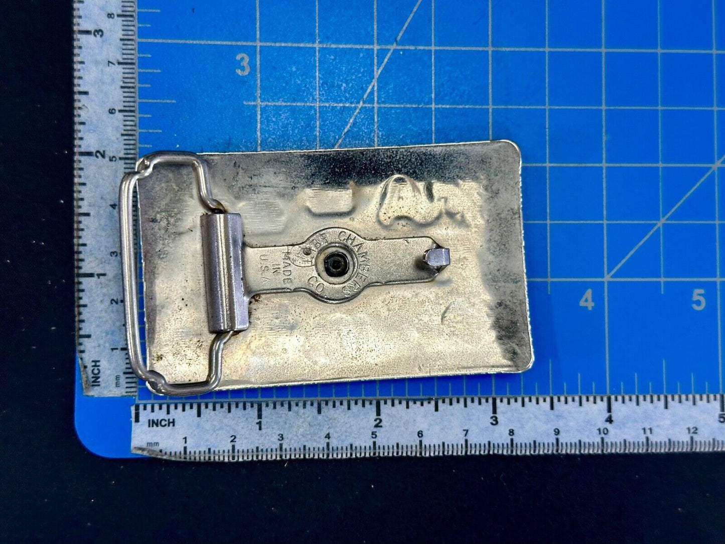 Vintage Chambers Western Cowboy Boots and cattle branding symbols belt buckle