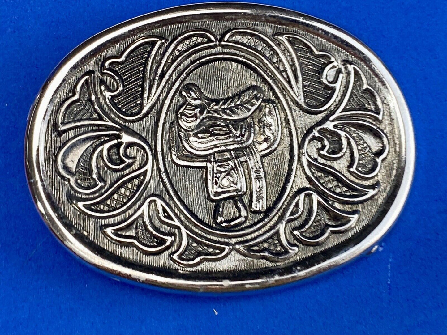 Avon Silver Color Belt Buckle W/Horse Saddle Design Cowboy Western Rodeo