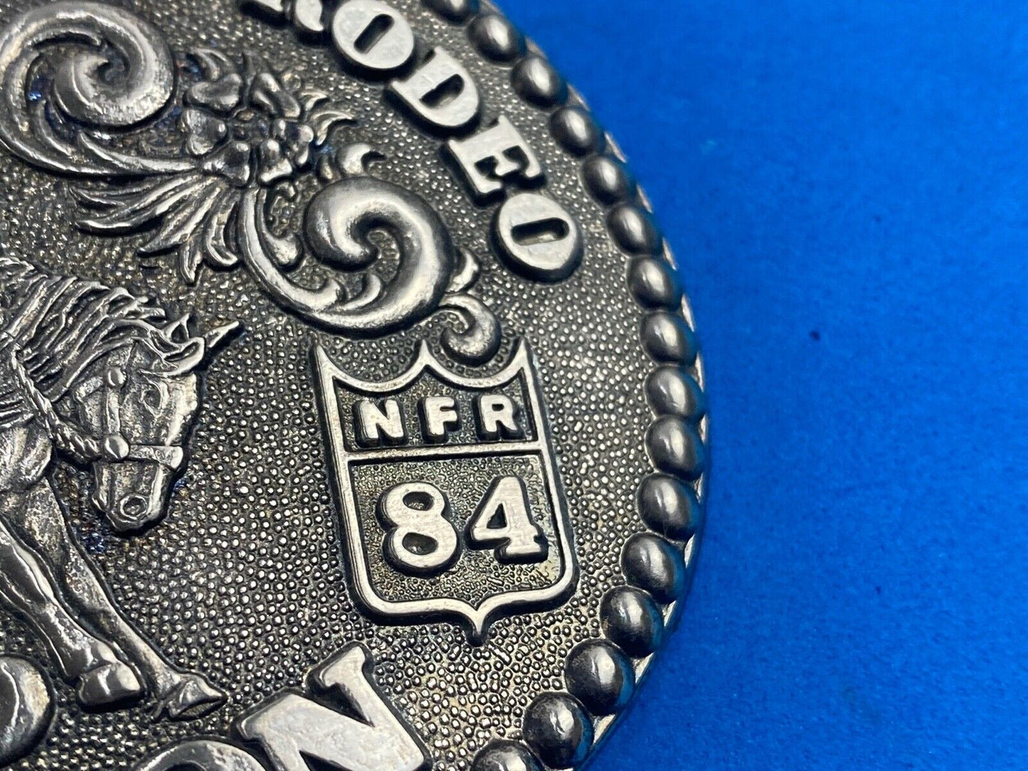 1984 Nfr Finals Rodeo Horseback Cowboy Adult Belt Buckle By Fred Fellows
