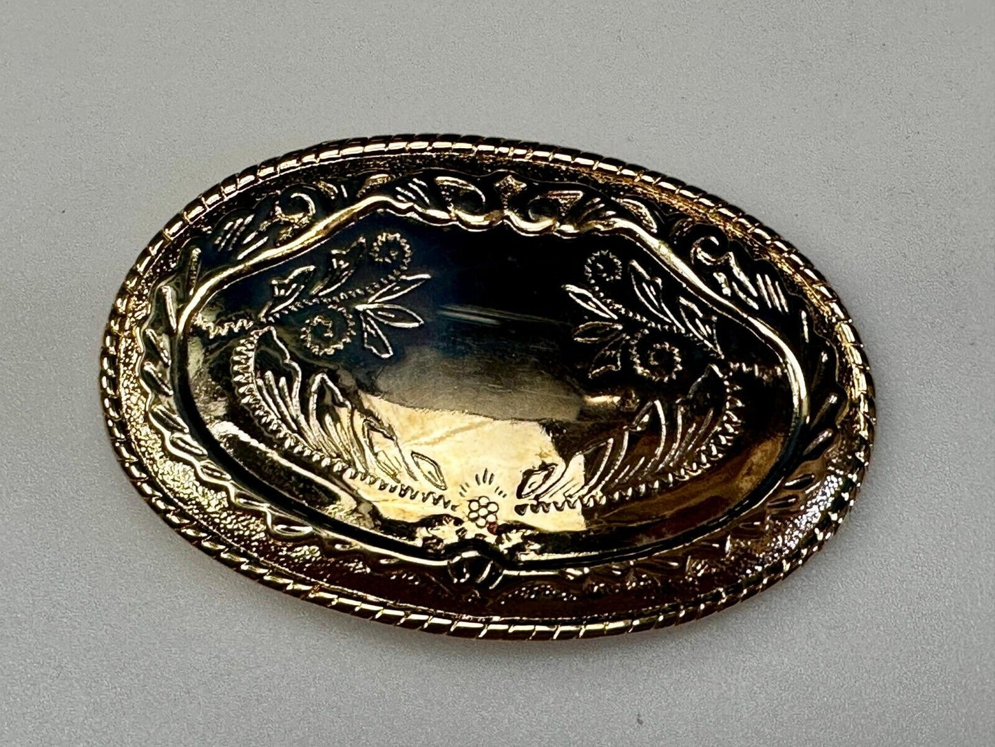 Vintage Flower Swirl Reflective Gold Tone Oval Replacement Belt Buckle