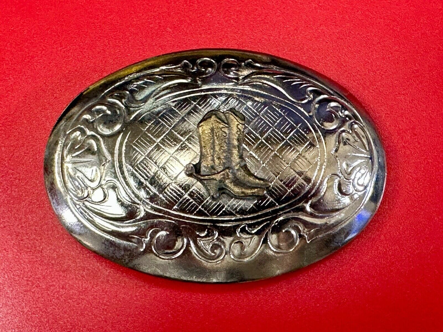 vintage Cowboy Boots western theme two tone flower swirl design belt buckle