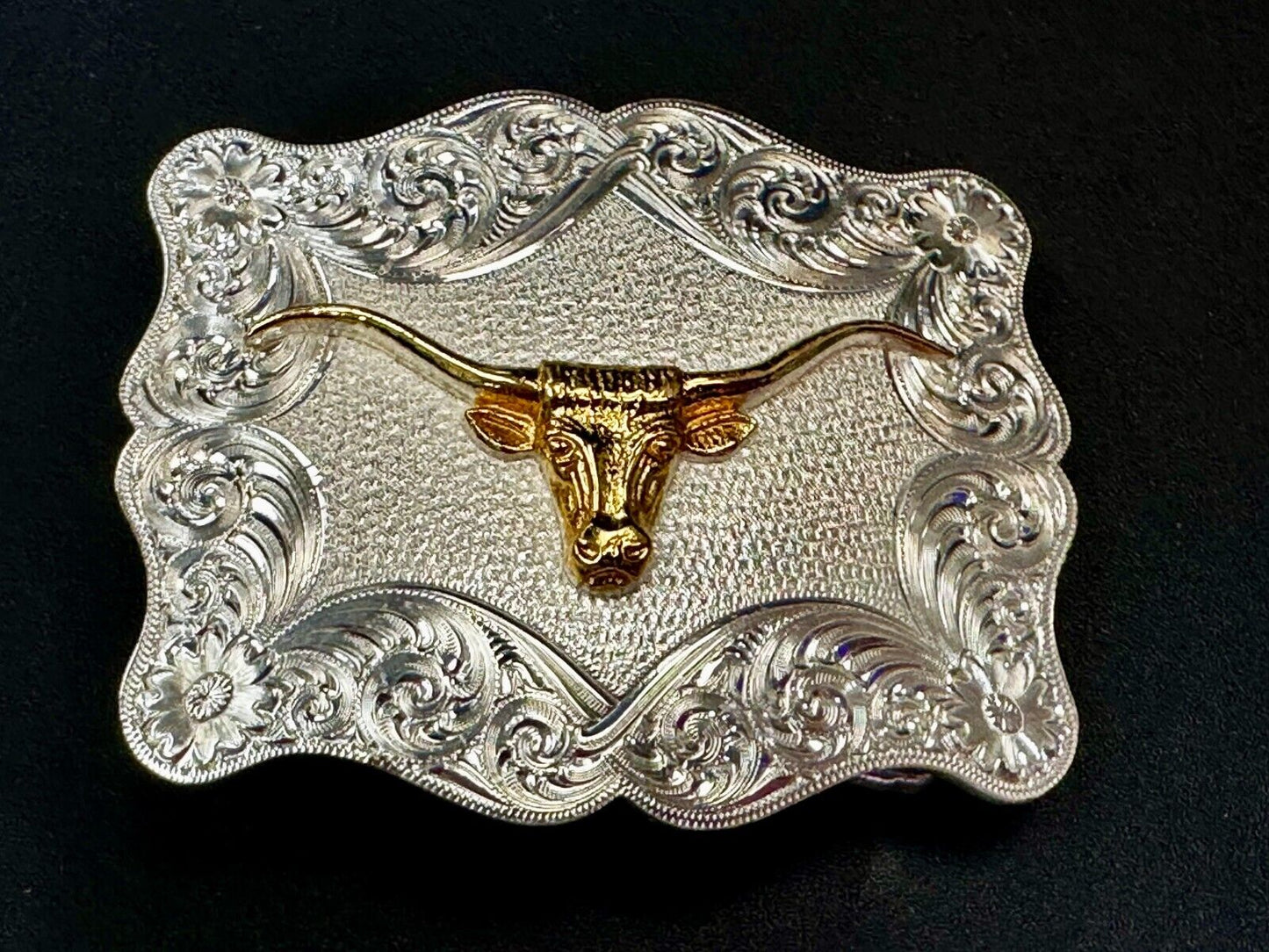 Texas Longhorn Steer Rodeo Bull Two Tone Belt Buckle by Montana Silversmiths