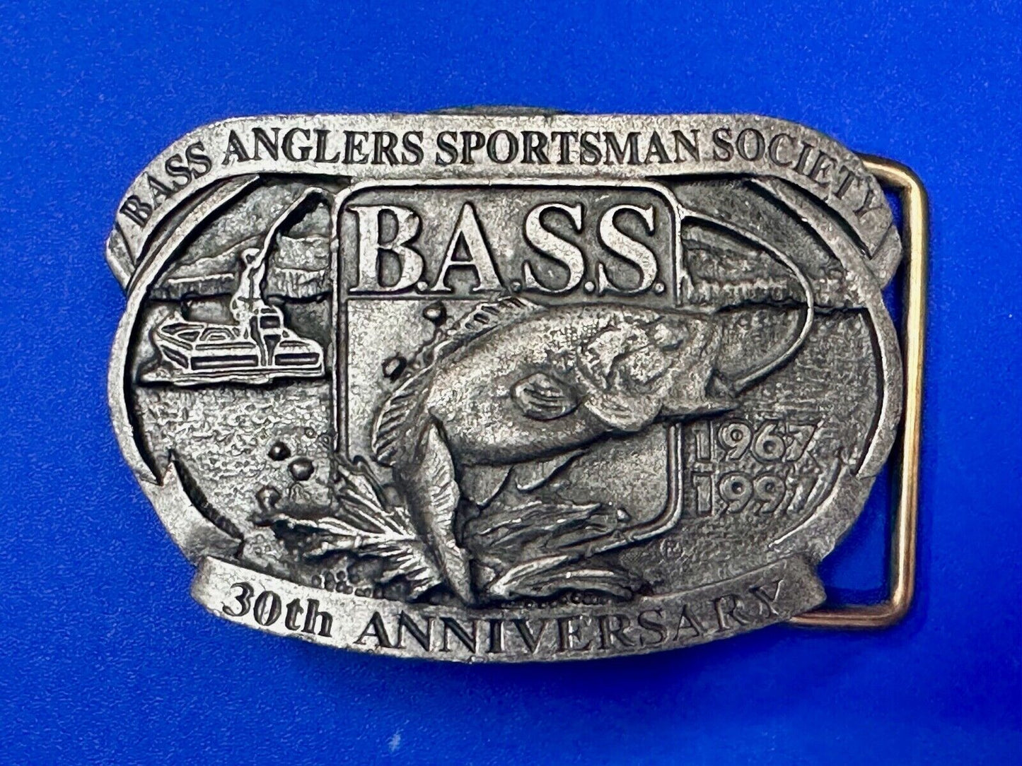 1997 BASS Bass Anglers Sportsman Society Fishing 30th anniversary belt buckle