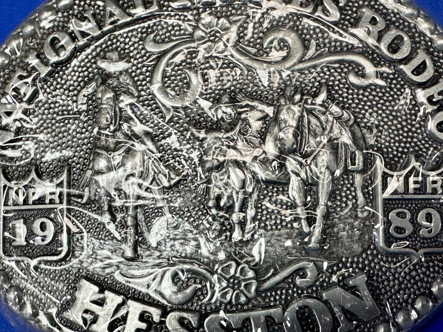 1989 NFR Rodeo Vintage Hesston Belt Buckle Steer Wrestling New Nos